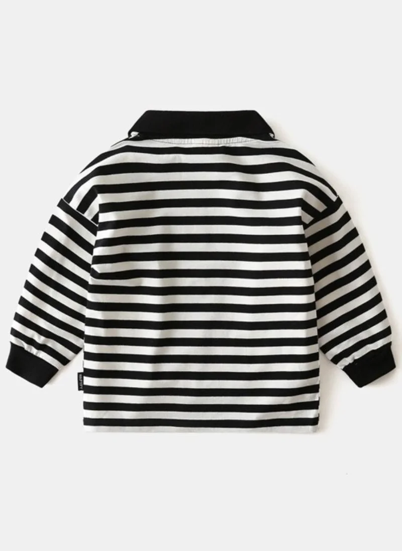 YUNIQEE Black Striped Polo Collar Monochrome T-shirt