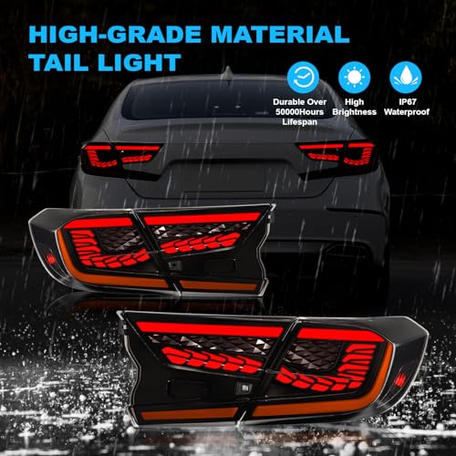 SINYATO INDUST LED Tail Lights for Honda Accord 10th Gen 2018-2022, 3D Dragon Scale Design with Starting Animated, Dynamic Turn Signals, Brake & Reverse Lights - Image 3