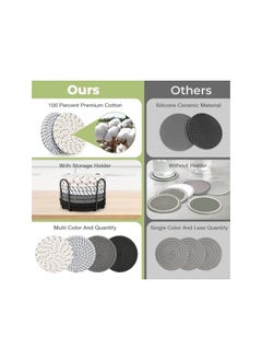 The Bros Absorbent Cotton Coasters Set, 8 Pcs with Holder, 4 Colors, 4.3 Inch, for Drinks, Coffee Table, Home Decor, Bar, Housewarming Gift (A灰系)  - Image 3