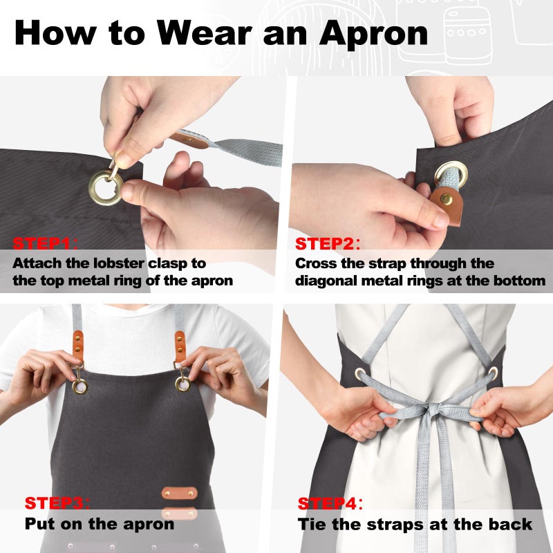 BeLuyi chef apron bib tool apron for man woman cross back straps with 4 pockets for kitchen cooking gardening baking working(black) - Image 5