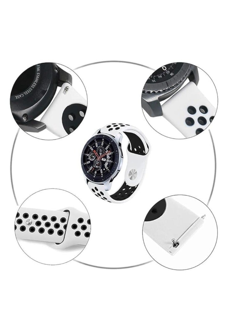 Silicone Band 20mm, Waterproof Soft Silicone Sport Band for Samsung Gear Sport/Samsung Watch 4/5/5 Pro/S2 Classic/Active 2 44/40mm/Amazfit GTS4/GTS3, by TenTech - black & white