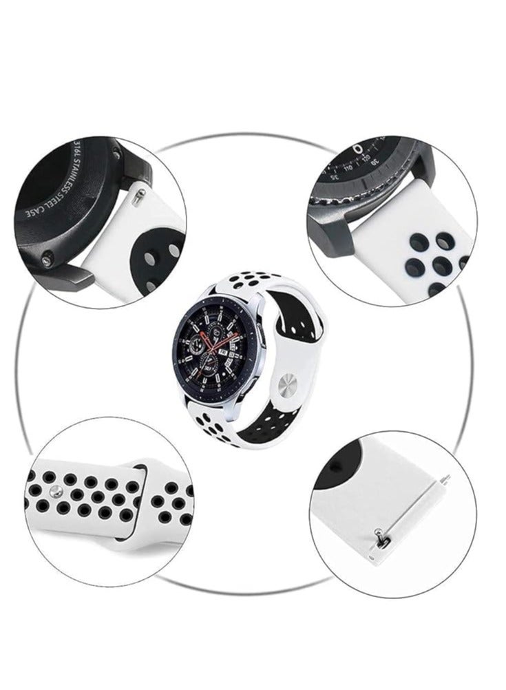 Silicone Band 20mm, Waterproof Soft Silicone Sport Band for Samsung Gear Sport/Samsung Watch 4/5/5 Pro/S2 Classic/Active 2 44/40mm/Amazfit GTS4/GTS3, by TenTech - black & white