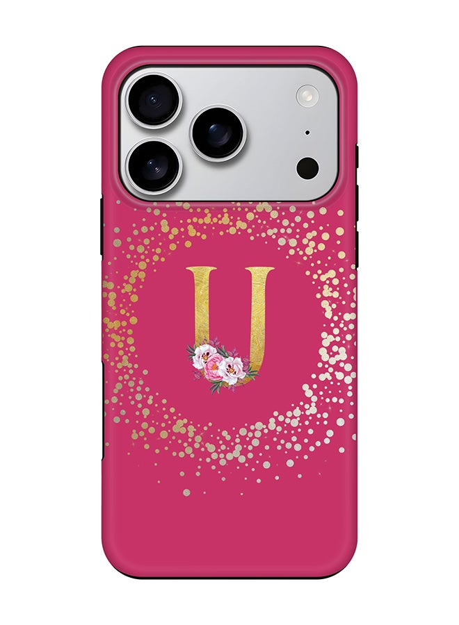 Stylizedd Tough Pro Magnetic Case for iPhone 17 Pro, Dual Layer hybrid PC + TPU Mobile Cover Matte - Custom Monogram Floral - U ( Deep Pink )