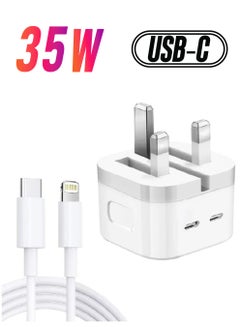 Generic 35W USB C Plug Fast Charger With Cable, Dual USB‑C Port Power Adapter Wall Charger Compatible With i-Phone 13/13 Pro/13 Pro Max/12/11/SE 3, iPad-Pro Air-Pods Pro, Apple/Watch etc  - Image 1