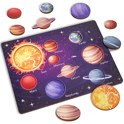 Zeoddler Upgrated Solar System Puzzle for Kids 36 Wooden Space Toys Planets for Kids Preschool Learning Activities Gift for Boys Girls - Image 1