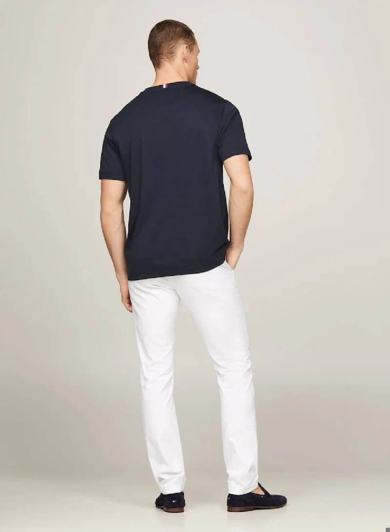TOMMY HILFIGER Men's Archive Crest Logo Tonal Embroidery T-Shirt -  Stretch cotton, Blue