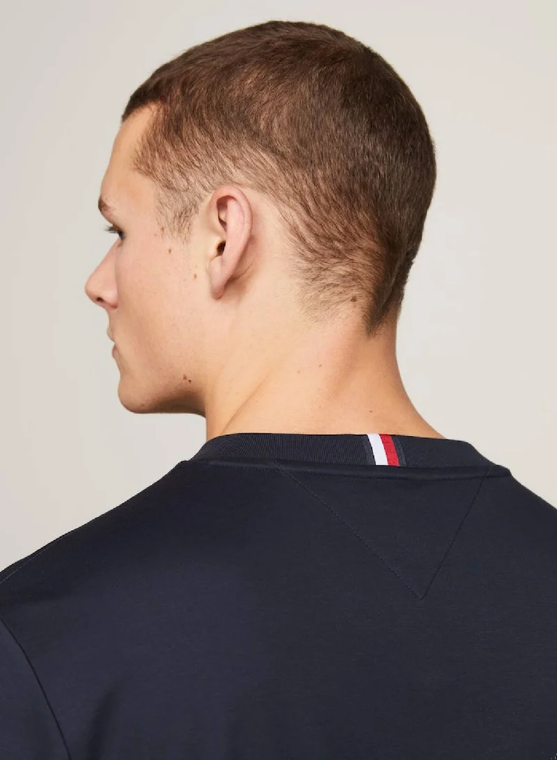 TOMMY HILFIGER Men's Archive Crest Logo Tonal Embroidery T-Shirt -  Stretch cotton, Blue