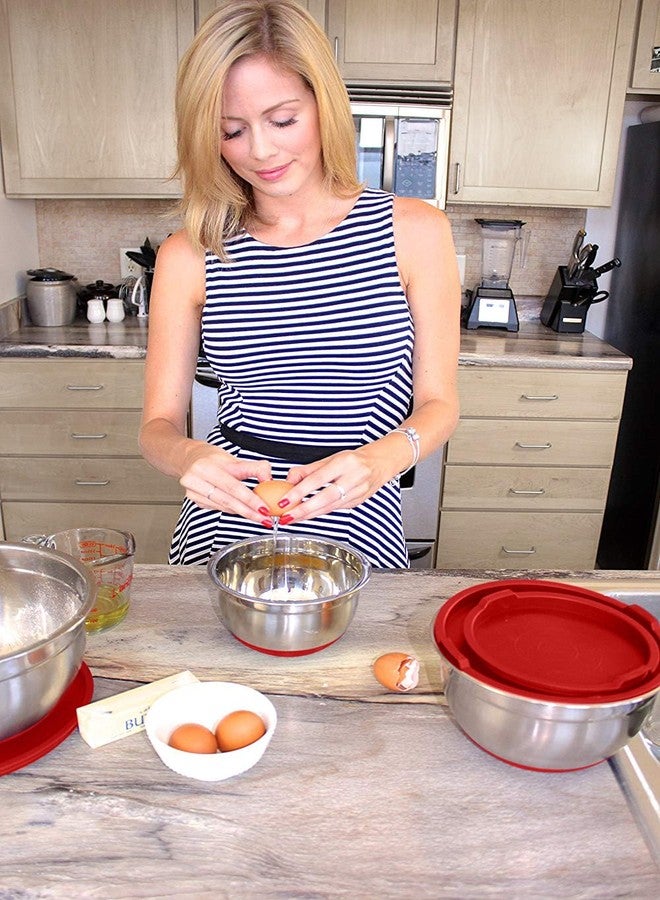 Fitzroy and Fox Non-Slip Stainless Steel Mixing Bowls with Lids, Set of 5, Red - Image 3