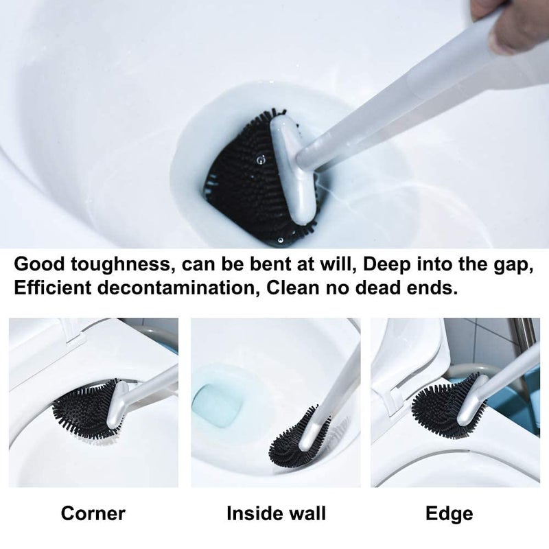 Sellemer Toilet Brush and Holder Set for Bathroom, Flexible Toilet Bowl Brush Head with Silicone Bristles, Compact Size for Storage and Organization, Ventilation Slots Base (2 Pack, Silver) - Image 3