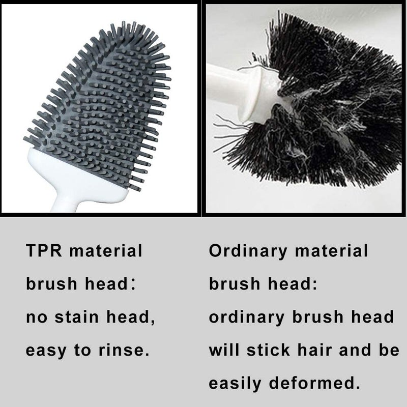 Sellemer Toilet Brush and Holder Set for Bathroom, Flexible Toilet Bowl Brush Head with Silicone Bristles, Compact Size for Storage and Organization, Ventilation Slots Base (2 Pack, Silver) - Image 5