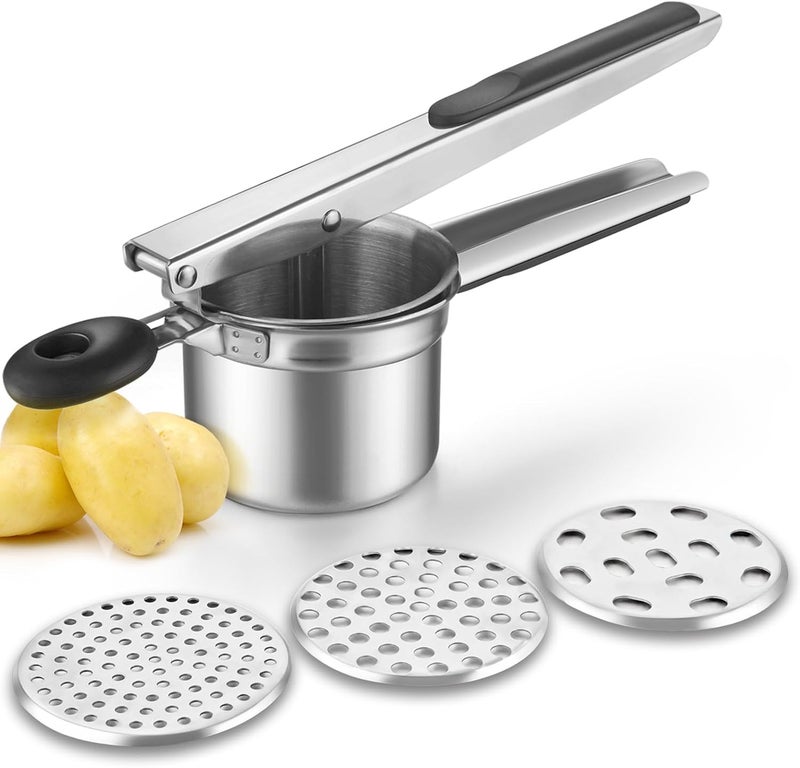WILLIZTER Potato Ricer, Stainless Steel Fruit and Vegetables Masher Food Ricer Large Capacity with 3 Interchangeable Discs & Inner Cup - Image 1