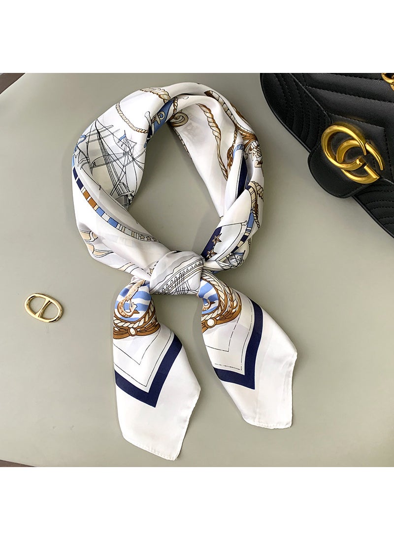 Generic - Blue White Silk Scarf 2023 Summer Thin Elegant FashionCaribbean-pink Caribbean-pink - Image 1