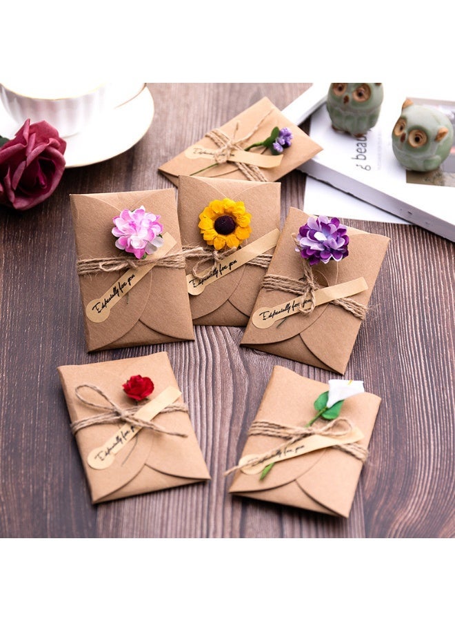 5Pcs Handmade Dried Flower Cards with Envelopes - Sunflower, Lavender, Rose Bouquet | DIY All-Occasion Greeting Cards for Birthday, Wedding, Gift Giving - Image 1