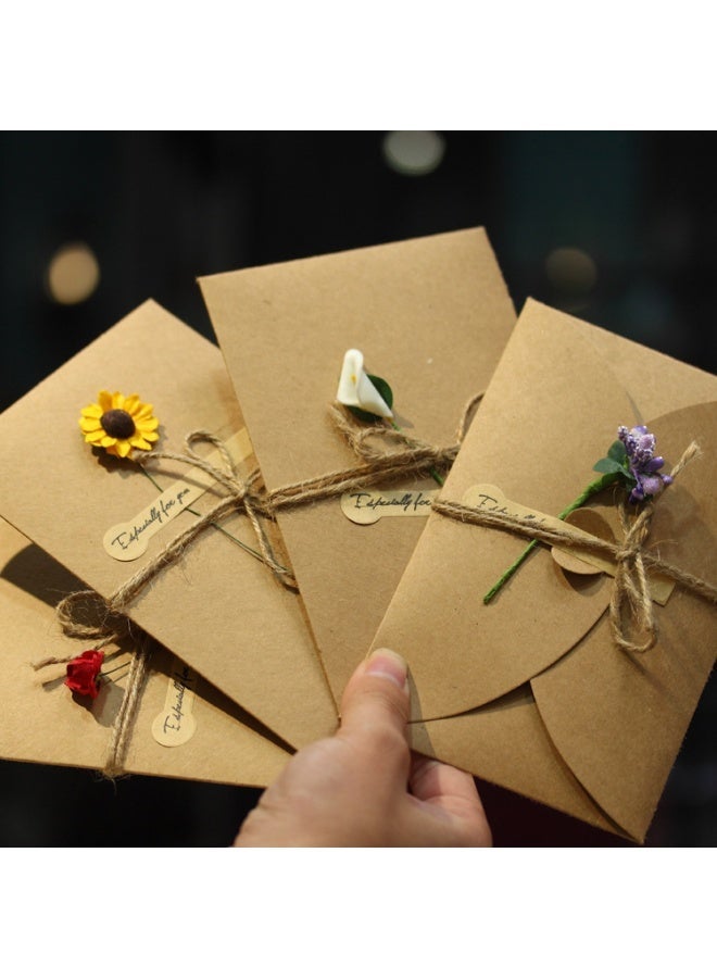 5Pcs Handmade Dried Flower Cards with Envelopes - Sunflower, Lavender, Rose Bouquet | DIY All-Occasion Greeting Cards for Birthday, Wedding, Gift Giving - Image 3