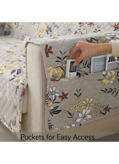 HOKIPO Polyester 1 Seater Quilted Sofa Cover with Pockets, Floral Ash Grey (IN-737-D3) - pzsku/Z406D471E883F611D4101Z/45/_/1738306350/229876e4-968d-4f48-b1cf-a4ed0815141e