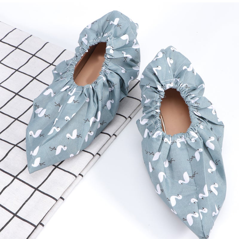 2 Pairs of Washable Cotton Shoe Covers Men Women Thickened Non- Indoor Foot Cover (Green) - Image 1