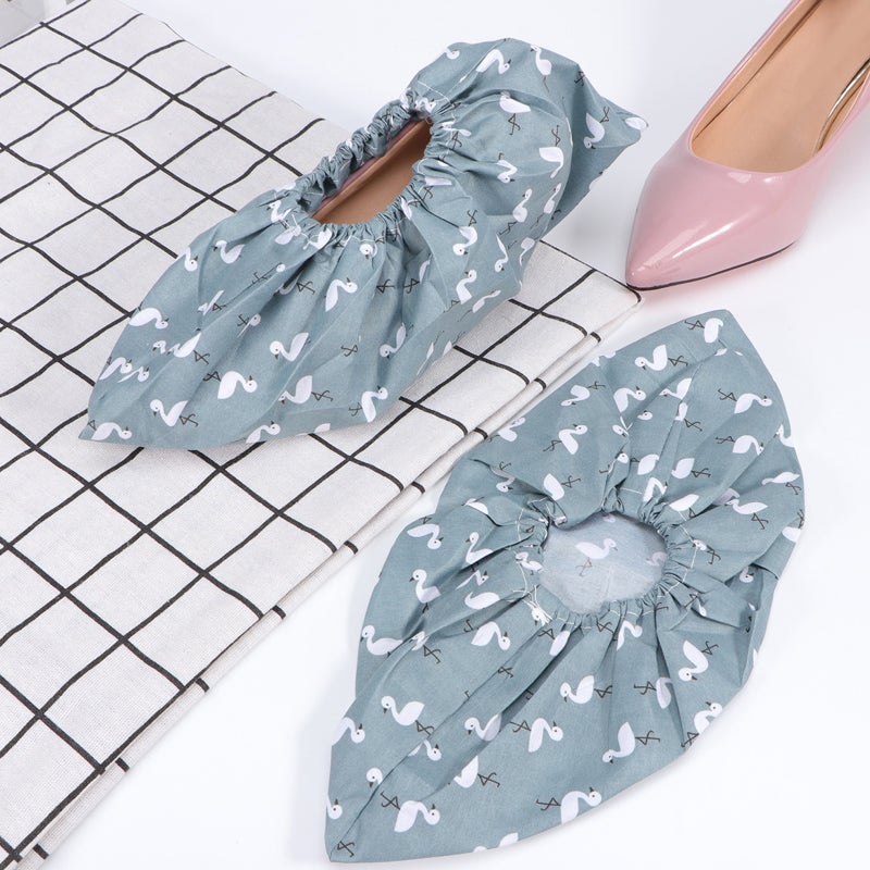 2 Pairs of Washable Cotton Shoe Covers Men Women Thickened Non- Indoor Foot Cover (Green) - Image 2