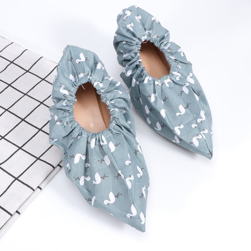 2 Pairs of Washable Cotton Shoe Covers Men Women Thickened Non- Indoor Foot Cover (Green) - Image 3