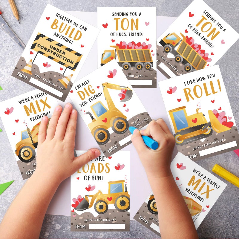 Demonwer 24 Pcs Valentine's Day Cards Construction Truck Greeting Cards Valentine's Day Gift Tags Exchange Gifts for Holiday Party Favor - Image 5