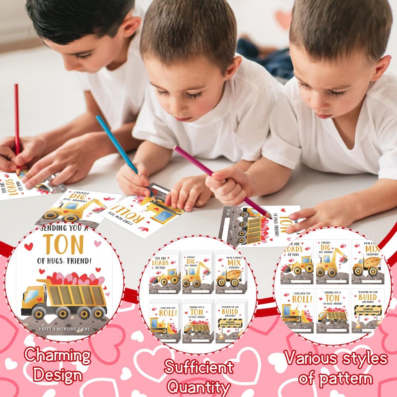 Demonwer 24 Pcs Valentine's Day Cards Construction Truck Greeting Cards Valentine's Day Gift Tags Exchange Gifts for Holiday Party Favor - Image 3