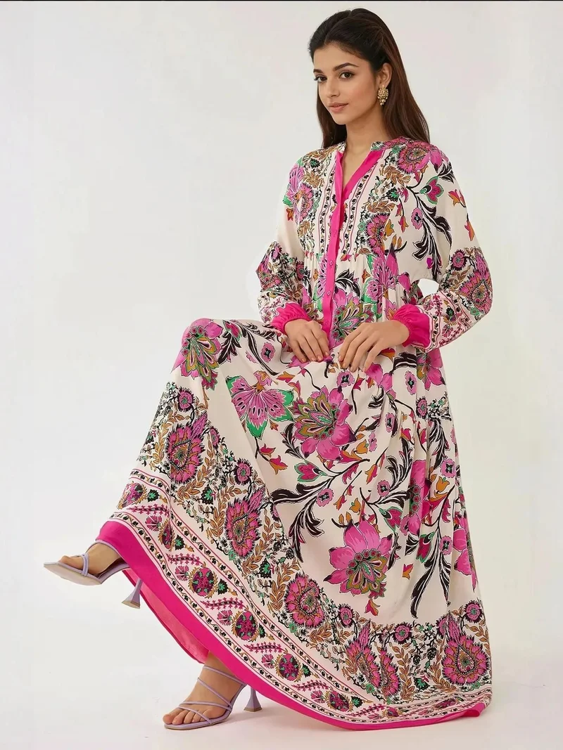 HICCUP Printed Long Sleeve Viscose Maxi Dress