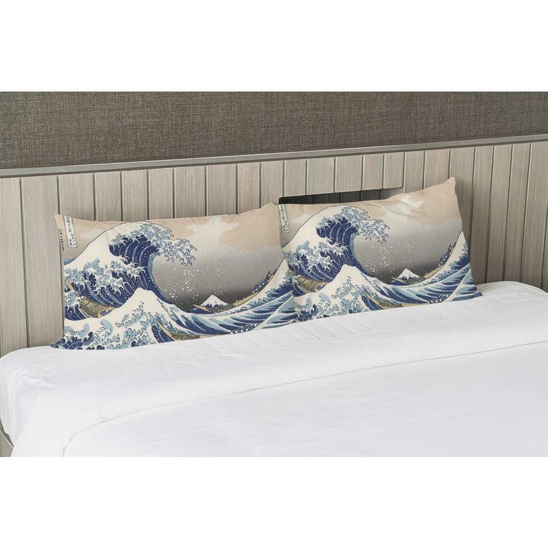 EKOBLA Throw Pillow Cover The Great Wave of Kanagawa Japanese Traditional Oriental Pattern Sea Waves Natural Decor Lumbar Pillow Case Cushion for Sofa Couch Bed Standard Queen Size 20x30 Inch - Image 4