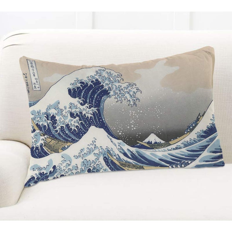 EKOBLA Throw Pillow Cover The Great Wave of Kanagawa Japanese Traditional Oriental Pattern Sea Waves Natural Decor Lumbar Pillow Case Cushion for Sofa Couch Bed Standard Queen Size 20x30 Inch - Image 5