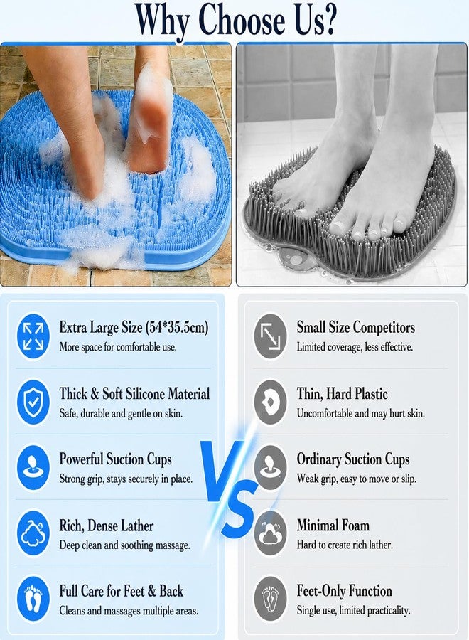 BARRYSAIL 21.3" Silicone Foot & Back Scrubber Mat, Non-Slip Suction Cups Blue - Image 4