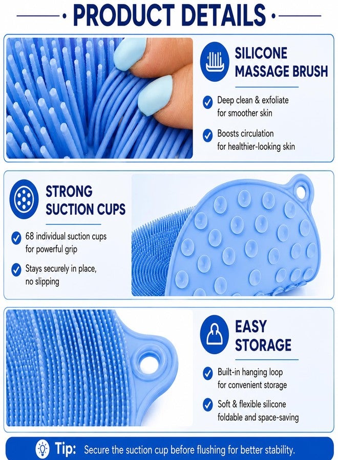BARRYSAIL 21.3" Silicone Foot & Back Scrubber Mat, Non-Slip Suction Cups Blue - Image 3
