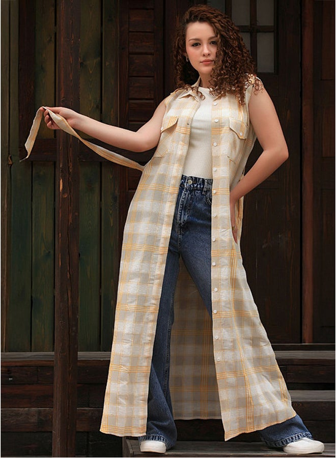 Ship Master Sleeveless Plaid Dress – Long, Front-Open with a Modern and Comfortable Style  - Image 3