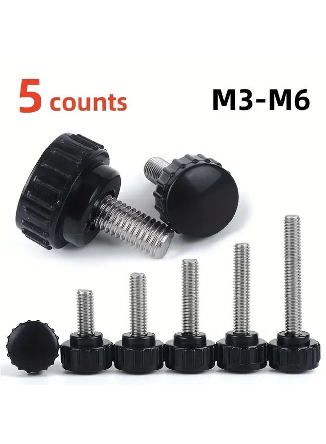 5 Counts 304 Stainless Steel Hand Screws M3 M4 M5 M6 Plastic Head Hardware Knobs - Image 2