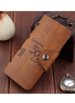 Premium Leather Wallet for Men with Multi-Card Capacity RFID Blocking Cash Compartments Design Men's Long Genuine Leather Wallet with Wrist Strap Design Card Slots and Money Holder Durable 19.6x9.6x1.8CM Brown