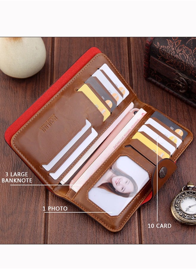 Generic - Premium Leather Wallet for Men with Multi-Card Capacity RFID Blocking Cash Compartments Design Men's Long Genuine Leather Wallet with Wrist Strap Design Card Slots and Money Holder Durable 19.6x9.6x1.8CM Brown - Image 1