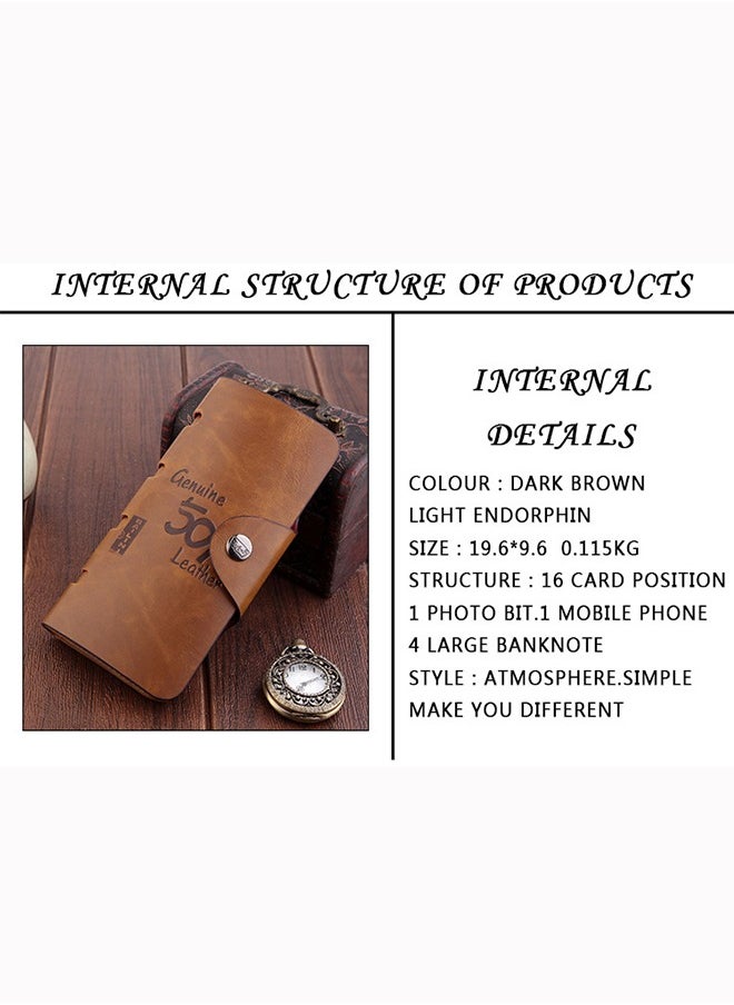 Generic - Premium Leather Wallet for Men with Multi-Card Capacity RFID Blocking Cash Compartments Design Men's Long Genuine Leather Wallet with Wrist Strap Design Card Slots and Money Holder Durable 19.6x9.6x1.8CM Brown - Image 1