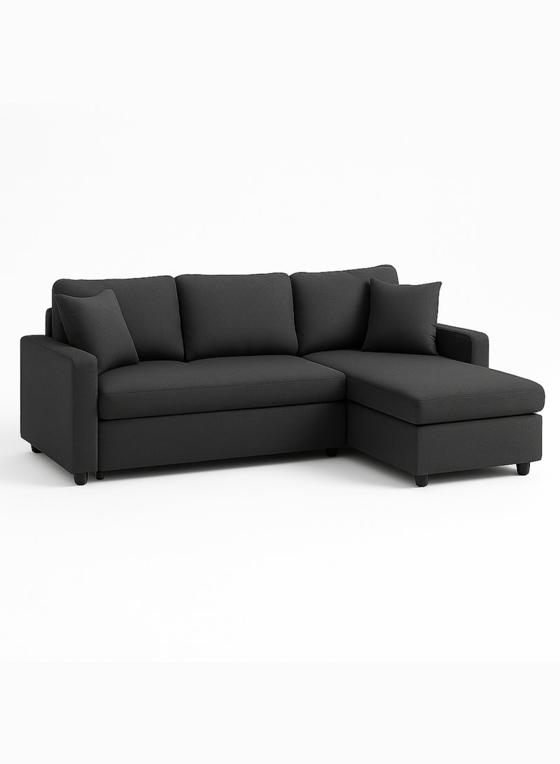 KUSTOMDECO Hunter 3-Seater L-Shaped Sofa Cum Bed with Storage | Convertible Fabric Corner Couch for Living Room Furniture | Cushion Back | Track Arms & Metal Frame | (Grey) - Image 3