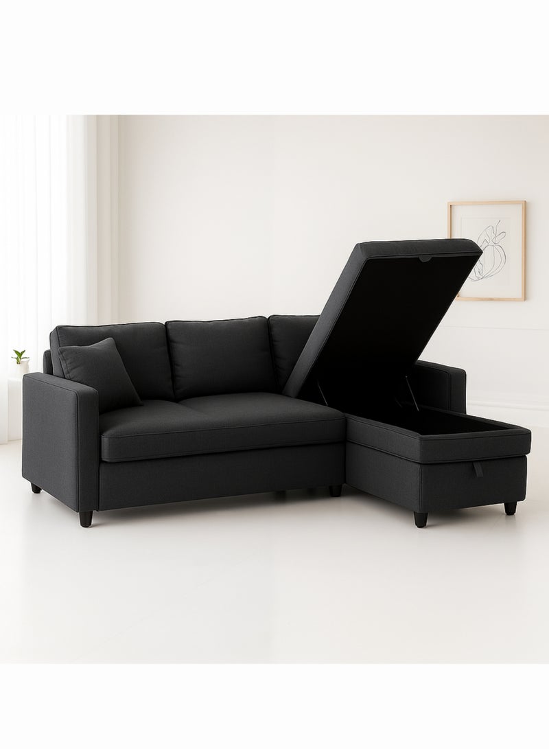 KUSTOMDECO Hunter 3-Seater L-Shaped Sofa Cum Bed with Storage | Convertible Fabric Corner Couch for Living Room Furniture | Cushion Back | Track Arms & Metal Frame | (Grey) - Image 5