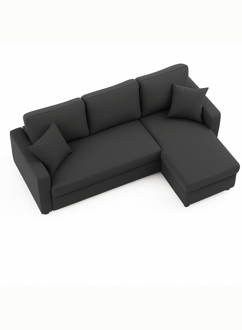 KUSTOMDECO Hunter 3-Seater L-Shaped Sofa Cum Bed with Storage | Convertible Fabric Corner Couch for Living Room Furniture | Cushion Back | Track Arms & Metal Frame | (Grey) - Image 2