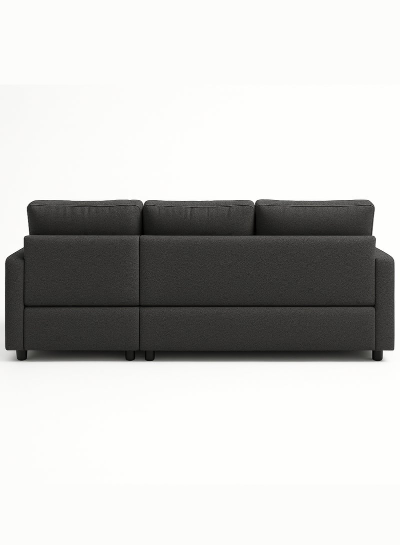 KUSTOMDECO Hunter 3-Seater L-Shaped Sofa Cum Bed with Storage | Convertible Fabric Corner Couch for Living Room Furniture | Cushion Back | Track Arms & Metal Frame | (Grey) - Image 4