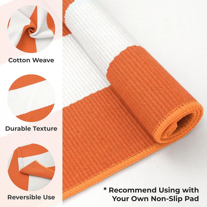 KOZYFLY Striped Rug 27.5x43 Inches Orange and White Halloween Fall Front Door Rug Hand Woven Area Rugs Washable Outdoor Doormats Indoor Entrance Mat for Front Porch Kitchen Entryway Patio Holiday - Image 4