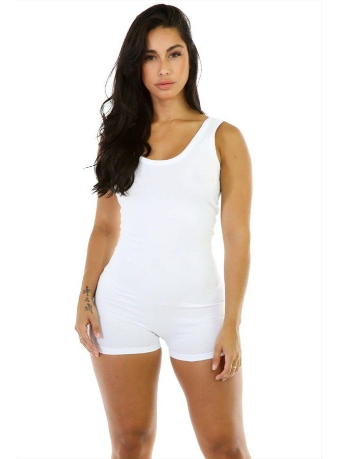 Boolavard Short Romper Jumpsuit Leotard Sleeveless Top Women Stretch BlouseLady Bodysuit (White, M) - Image 1