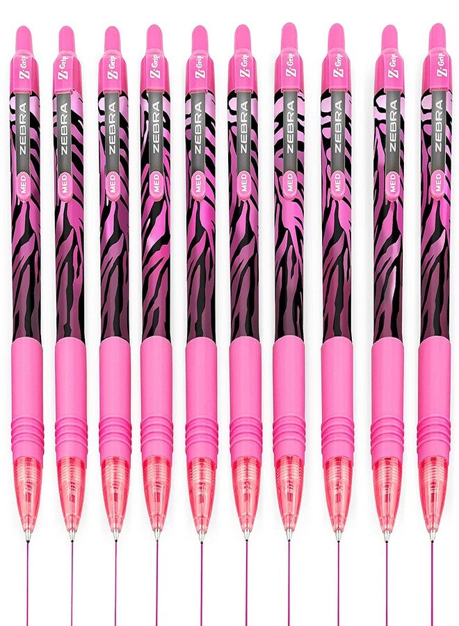 Zebra Technologies Zebra Z-Grip Smooth Ballpoint Pen - 1.0mm - Funky Flame - Stripe Pink Barrel - Pink Ink - Pack of 10 - Image 1