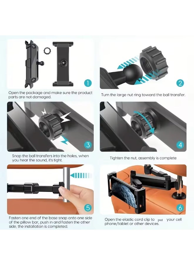 هوديوس حامل هاتف محمول على وسادة خلفية للسيارة تلسكوبي، حامل مقعد خلفي للسيارة، حامل تابلت سريع التركيب، حامل تلسكوبي، حامل دوار للهاتف اللوحي في مقعد السيارة الخلفي، مناسب لجهاز iPad Air Mini والأجهزة مقاس 4.7-12.9 بوصة - Image 5