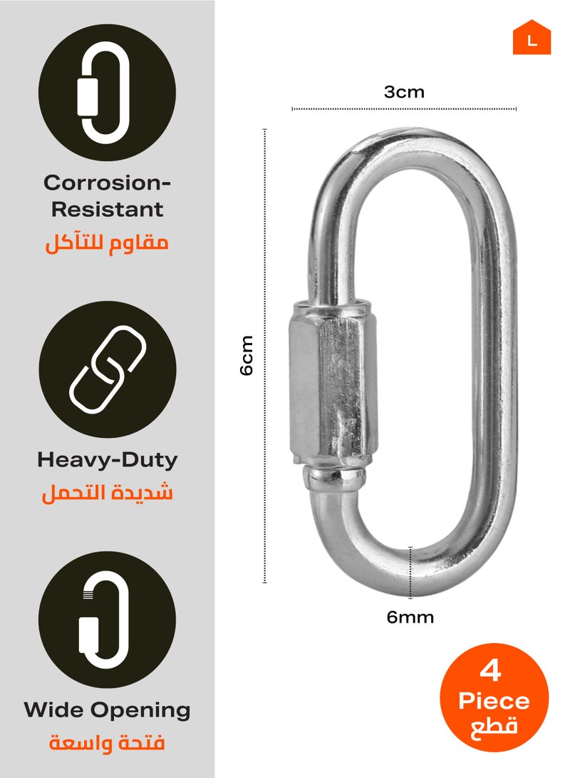 لوازم طقم حلقة تسلق بقفل مسمار مكون من 4 قطع - 6×60 ملم - وصلة ربط سريعة بمسمار لولبي مقاومة للصدأ - مناسبة للسلاسل والحبال وأطواق الحيوانات ومعدات التمارين والتخييم والاستخدامات العامة - Image 2