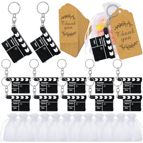 Herdear 12 Sets Movie Night Party Favors Director Clapboard Tape Measure Keychain Thank You Tag Organza Gift Bag for Movie Theatre Party Supplies Christmas Wedding Birthday Film Cast Decor - Image 1