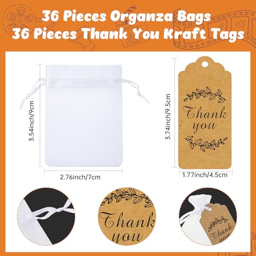 Herdear 12 Sets Movie Night Party Favors Director Clapboard Tape Measure Keychain Thank You Tag Organza Gift Bag for Movie Theatre Party Supplies Christmas Wedding Birthday Film Cast Decor - Image 3