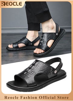 Men's Classic Sandals with Leather Crocodile Pattern & Cushioned Thick Sole Non Slip Hiking Sandals for Beach & Swimming Pool & Water Sports & Walking