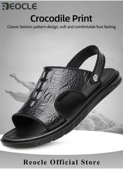 REOCLE Men's Classic Sandals with Leather Crocodile Pattern & Cushioned Thick Sole Non Slip Hiking Sandals for Beach & Swimming Pool & Water Sports & Walking  - Image 4