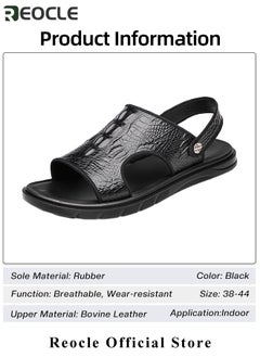 REOCLE Men's Classic Sandals with Leather Crocodile Pattern & Cushioned Thick Sole Non Slip Hiking Sandals for Beach & Swimming Pool & Water Sports & Walking  - Image 2