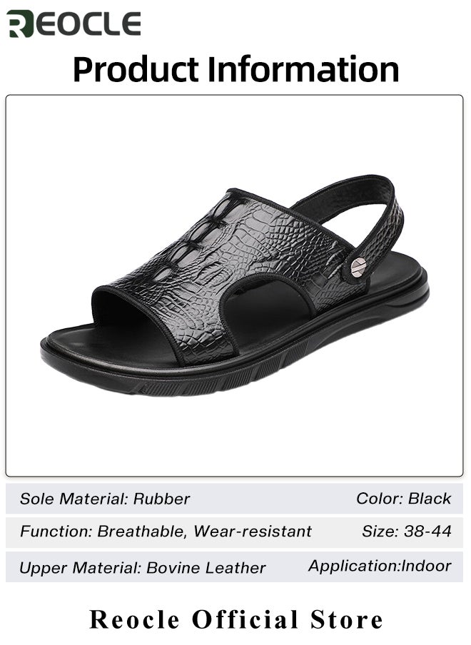 REOCLE - Men's Classic Sandals with Leather Crocodile Pattern & Cushioned Thick Sole Non Slip Hiking Sandals for Beach & Swimming Pool & Water Sports & Walking - Image 1