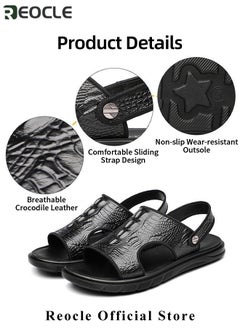 REOCLE Men's Classic Sandals with Leather Crocodile Pattern & Cushioned Thick Sole Non Slip Hiking Sandals for Beach & Swimming Pool & Water Sports & Walking  - Image 5